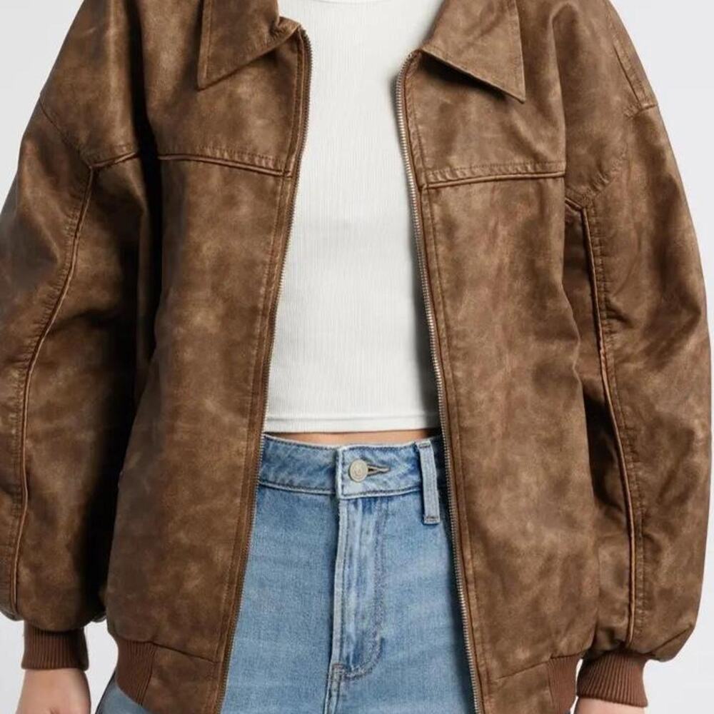Princess polly size 4 goldsmith faux leather bomber jacket - Picture 3 of 4